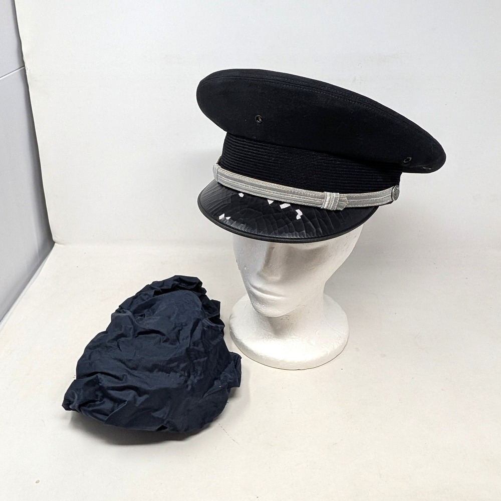 Vintage Flight Ace Vietnam Era Military Service Cap Black Peaked Hat Size 7 1/8